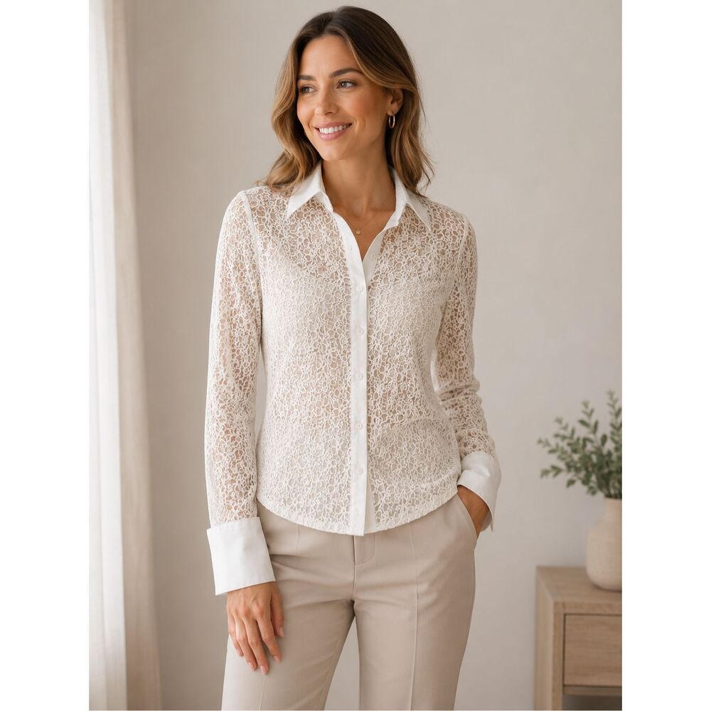 Rayure Paris floral lace button-up blouse White size 40 Y2K Sheer
